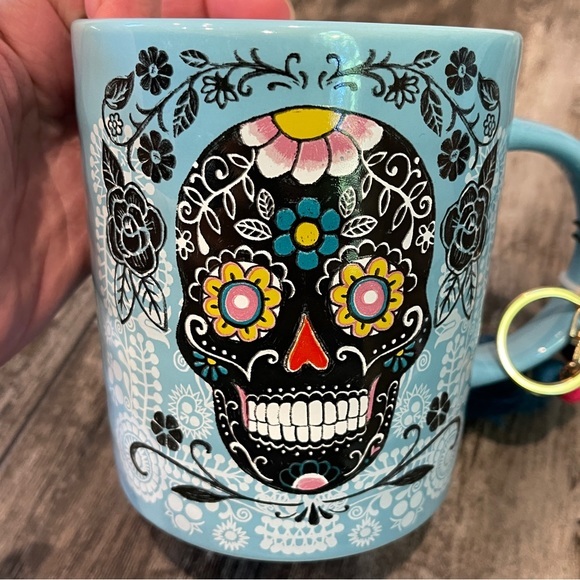 Prima Design 20 oz Sugar Skull Ceramic Mug Halloween Blue Black NEW - Picture 8 of 8